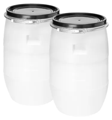 Produktbild von Set 2x 60 Liter Weithalsfass HDPE Lebensmittel Fass mit Deckel Regentonne GD-0122
