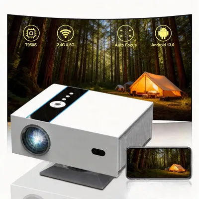 Produktbild von Projektor Android 13 1080P nativ, 380 ANSI, WiFi 6, 35-200 Zoll Beamer 380 lm 1000:1, 1920x1080 px für Heimkino, kompatibel mit HDMI/USB/Handy/PS5