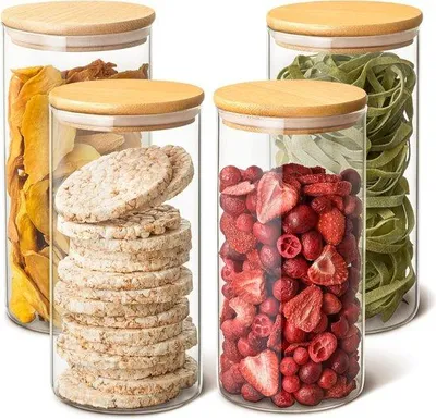 Produktbild von Glasdosen mit Bambudeckel, 4-teilig, 1,2 Liter, luchtdicht, spülmaschinengeeignet