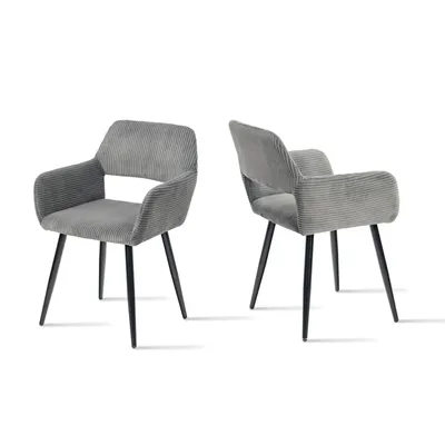 Immagine prodotto di Meubles Cosy, set da 2 poltrone da sala da pranzo in stile scandinavo in velluto a coste grigio – CROMWELL