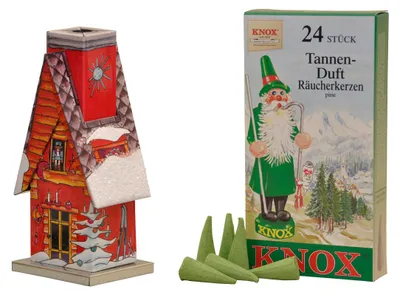 Produktbild von KNOX - Räucherhaus Metall Lichterhütte mit Räucherkerzen Tannenduft - Inhalt 24 Stück, Größe M (Standard) - 078550