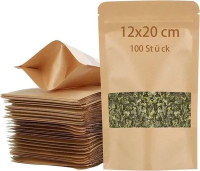 Productafbeelding van Dailygoods- Papieren Zakken 100 Stuks - Bruin - 12 x 20 cm - Papieren Zakken met Kijkvenster - Voedselveilig - Waterdicht - Herbruikbaar - Verpakkingszakken