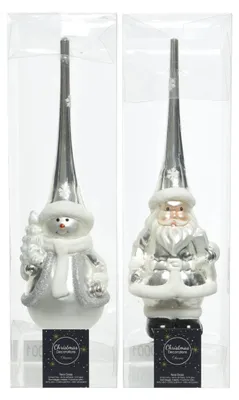 Productafbeelding van Kerst Piek glas figuur d8 en h8 cm wit/zilver Decoris