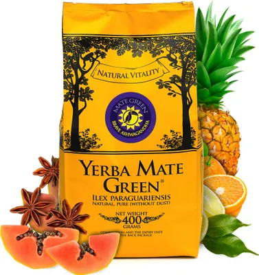 Immagine prodotto di Yerba Mate Green Brave Ashwagandha 400 g - yerba mate brasiliana con ashwagandha, ananas, papaya ed erbe - tè yerba mate in foglie sfuse - VEGAN