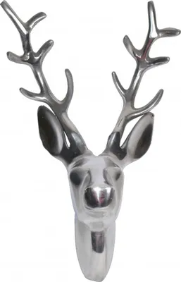 Produktbild von Casa Padrino Designer Geweih Deko Wand Hirsch Figur aus poliertem Aluminium - Wandfigur - Geweih - Wandgeweih