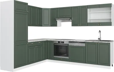 Produktbild von Eckküche Vicco Fame-Line Grün-Gold Landhaus/Weiß 287 x 46 cm ohne Arbeitsplatte, Model 38032