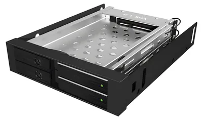 Produktbild von ICY BOX IB-2227StS, 2bay 2.5" SATA Mobile Rack, 2x 2,5" SATA HDD to 2 SATA Host, black, optional 3cm blower, 8,89 cm (3.5"), Speicherlaufwerkbehälter, Schwarz, 2.5", SATA, SATA II, SATA III, 2.5"