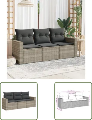 Produktbild von The Living Store 3-tlg. Garten-Sofagarnitur mit Kissen Hellgrau Poly Rattan