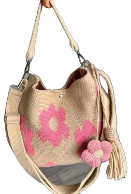 Image de Sac de courses en tissu, design à cordon de serrage, sac à main portable et décontracté, couleur rose