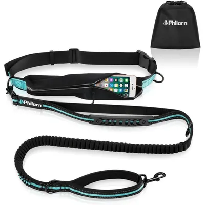 Produktbild von Freihand Hundeleine 120-170 cm mit Gürteltasche, Joggingleine, reflektierend bis 55kg, verstellbar, Blau