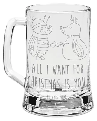 Produktbild von Mr. & Mrs. Panda Glaskrug Nachtfalter Schneemann - Transparent - Geschenk, Winterzeit, Winter, Weihnachten, Schnee, Weihnachtsgruß, Krug, Humpen, Bierkrug Mit Gravur