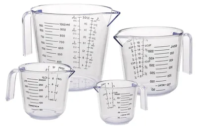 Messbecher-Set 4-tlg., 150–1000 ml, Kunststoff, hitzebeständig, transparent