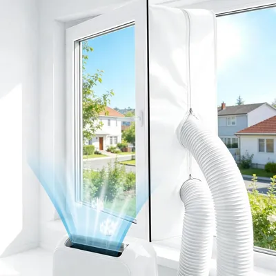 Imagen del producto de Sellado de ventana para aire acondicionado portátil - Kit con cierre de cremallera - Hasta 300 cm de perímetro - Velcro autoadhesivo - Universal