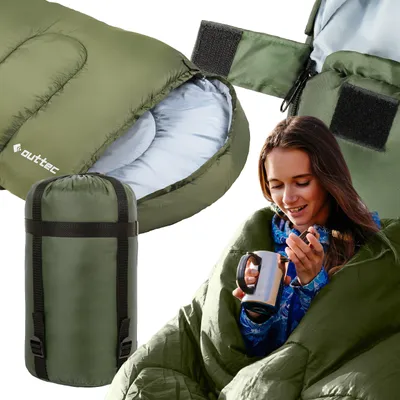 Produktbild von Outtec® Schlafsack, Sleeping Bag mit Kopfteil - 210 cm lang, 1.35kg, kleines Packmaß - Deckenschlafsack für Kinder & Erwachsene - Outdoor, Camping