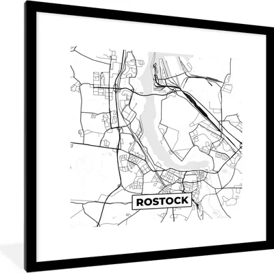 Produktbild von MuchoWow® Gerahmtes Poster Karte - Rostock - Stadtplan 40x40 cm - Poster mit Schwarzem Bilderrahmen Wandposter Rahmen Foto Bilder - Poster - Plakat im Rahmen
