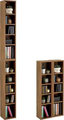 Produktbild von CD DVD Blueray Regal CHART in Eiche Dunkelbraun – Zweiteiliges Medienregal, Aufbewahrung, CD-Ständer mit 10 Fächern für bis zu 160 CDs, 20x187 cm (B x H)