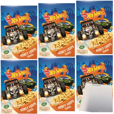 Produktbild von Hot Wheels Honey Loops Frühstückscerealien aus Vollkorngetreide mit Honig 6er Pack (6x375g Packung) + usy Block