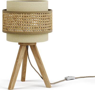Vicco Tischlampe Morten, 26 x 45 cm mit Standfuß, Rattan/Creme