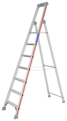 Produktbild von Hymer Stufenstehleiter mit Plattform, einseitig begehbar, 7 Stufen, senkr. Höhe 2,18 m, Reichhöhe 3,58 m, Gewicht 7,4 kg