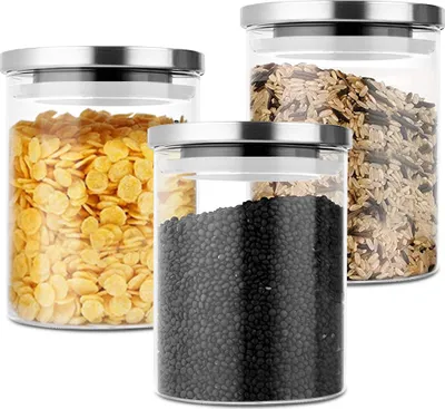 Produktbild von 3er Set Vorratsglas 0,8 Liter Glas mit Edelstahl-Deckel Vorratsdosen, Vorratsgläser Glas Schraubglas Lebensmittelglas Edelstahldeckel mit Schraubverschluss
