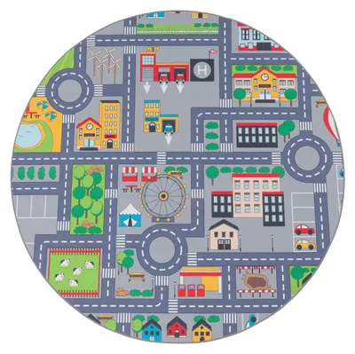 Produktbild von Paco Home Kinderteppich Teppich Rund Grau Kinderzimmer Spielteppich Straßenteppich Modern 200 cm rund