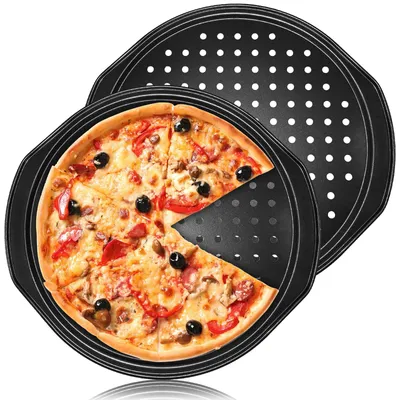 2er-Set 14 Zoll Pizzaplatten aus Kohlenstoffstahl, antihaft, perforiert