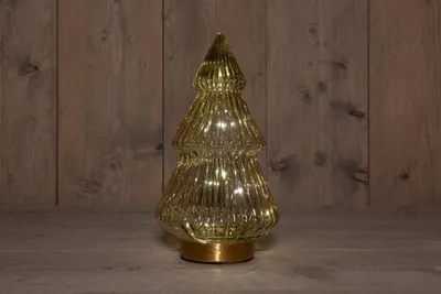 Produktbild von Anna's Collection Weihnachtsbeleuchtung Glasbaum goldener Sockel Bernstein 10 LEDs Timer 28,5x15x15cm
