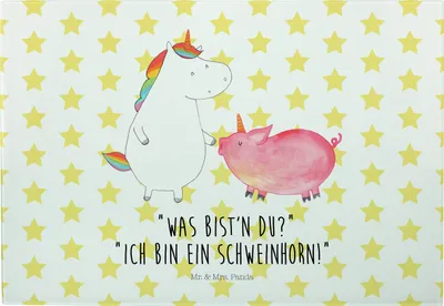 Produktbild von Mr. & Mrs. Panda Brotzeitplatte Einhorn Schwein - Weiß - Geschenk, Unicorn, Vesperplatte, Einhörner, Schneidebrett Glas, Glas-Schneidebrett, schneidbrett, Schweinchen