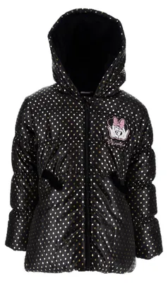 Produktbild von Minnie Mouse Kinder Mädchen Winter-Jacke gepunktet Pufferjacke Steppjacke mit Kapuze, Farbe:Schwarz, Größe:98