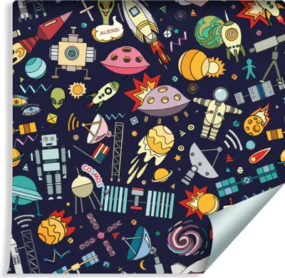 Produktbild von 10m VLIES TAPETE Rolle Kinderzimmer Stern Rakete Astronaut XXL