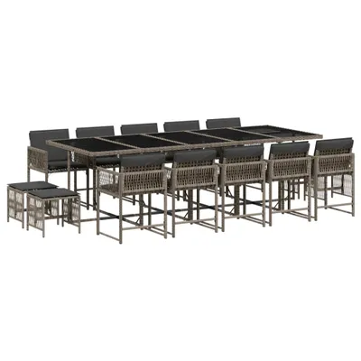 Produktbild von vidaXL 15-tlg. Garten-Essgruppe mit Kissen Grau Poly Rattan
