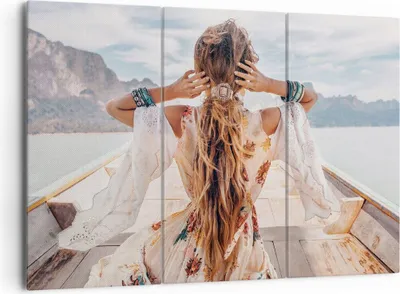 Produktbild von Bild auf Leinwand - Leinwandbild - 3 Teile - Frau Boot Rücken - 165x110cm - Wand Bild - Wanddeko - Wandbilder - Leinwanddruck - Bilder - Wanddekoration - Leinwand bilder - Wandbild - CE165x110-5059