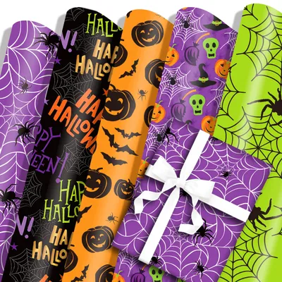 Produktbild von 5 Rollen Halloween-Geschenkpapier mit Halloween-Motiven – 70 x 50 cm