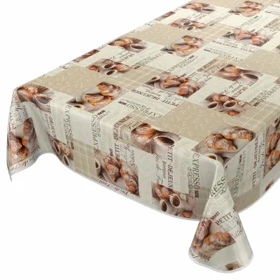 Produktbild von ANRO Kaffee Croissant Expresso Beige 200x140cm Wachstuch Tischdecke eingefasst