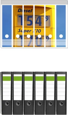 Produktbild von Wallario 6 Stück breite Ordner inkl. Klebeetiketten mit Motive Benzinpreistafel -  Set mit Rückenschildern / Ordnerrücken Stickern