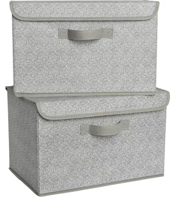 Image de Boîtes de rangement avec couvercle, 2 pièces, pliables, en tissu, couleur grise, dimensions 40x26x25,5 cm