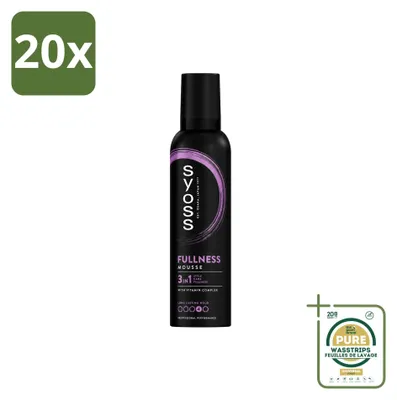 Imagen del producto de 20 unidades de espuma para el cabello Syoss Fullness, 250 ml cada una, pack de ahorro