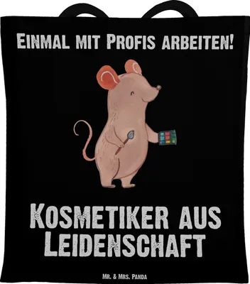 Produktbild von Mr. & Mrs. Panda Beutel Kosmetiker Leidenschaft - Schwarz - Geschenk, Visagist, Beauty Salon, Laptoptasche, Schultasche, Spruch, Jutebeutel, Ausbildung, Tote Bag, totebag
