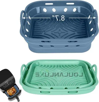 Obrázek produktu pro Silikonové formy do horkovzdušné fritézy – čtvercové, 22 cm – skládací – příslušenství k formě do horkovzdušné fritézy – 58–8 l – tepelně odolné – cirkulace vzduchu – potravinářská kvalita – 2 ks