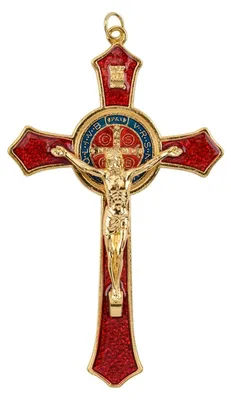 Metall-Wandkreuz mit Jesus, rot, 12 x 7 cm, christliche Dekoration