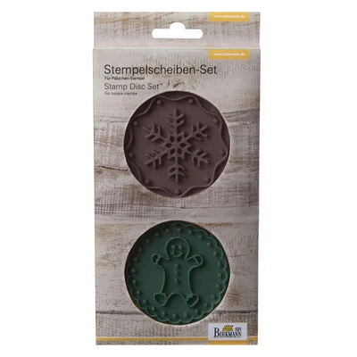 Produktbild von Birkmann Stempelscheiben-Set Gingerman & Snowflake 2-teilig, Silikon, braun/grün, 7 x 7 x 1 cm