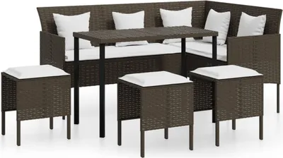 Immagine prodotto di vidaXL Set di divani a 5 pezzi a L con cuscini in rattan marrone