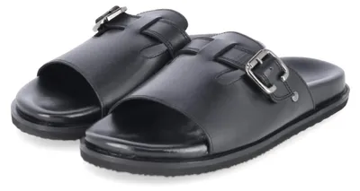 Image de Palado, sandales plates pour femmes, couleur noire, en cuir lisse, taille : 39