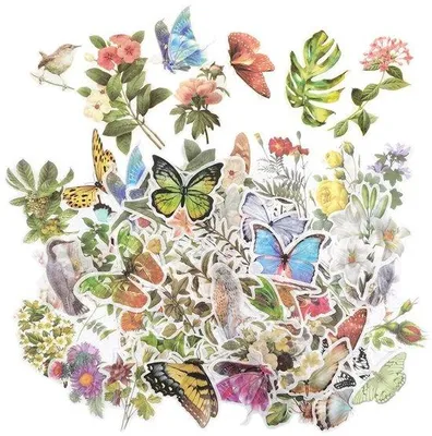 Obrázok produktu pre Sada vintage nálepiek s motívmi kvetín (washi pásky) – 180 kusov – Dekoratívne nálepky vhodné na scrapbooking a výrobu pohľadníc – veľkosť 3,5 – 11 cm