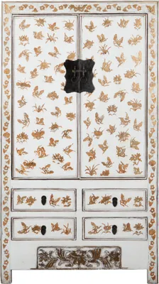 Immagine prodotto di Fine Asianliving Antique Chinese Wedding Cabinet White Gold Handpainted W105xD50xH188cm Chinese Cabinet Chinese Wedding Cabinet Oriental Furniture Asian