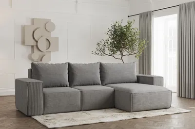 Produktbild von Ecksofa Designersofa ESTELLE in Stoff Poso Grau Ottomane Rechts