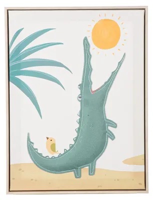 Zdjęcie produktu dla Gilde Bild, rechteckig, Krokodil mit Vogel, Krokodilmotiv, Filz, Kunststoff, Leinwand, grün, naturfarben, VE 3 Höhe: 42.00 cm Breite: 32.00 cm Tiefe: 3.00cm 55745