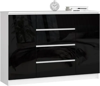Zdjęcie produktu dla BDW, komoda z 4 szufladami, 139x40x99 cm, K140, biały/czarny wysoki połysk