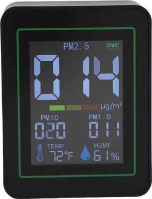 Produktbild von 5-in-1-Luftqualitätsmonitor, PM2,5-PM10-PM1,0-Detektor mit LCD-Farbbildschirm, tragbares Temperatur- und Feuchtigkeitsmessgerät für das Homeoffice MT04 Schwarz Infrarot