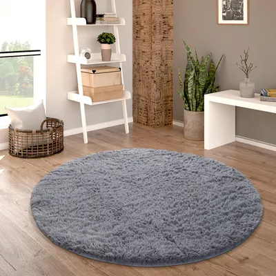 Produktbild von Hochflor Teppich Rund Wohnzimmer Shaggy Langflor Kunstfell Flauschig Einfarbig Grösse 160 cm Rund